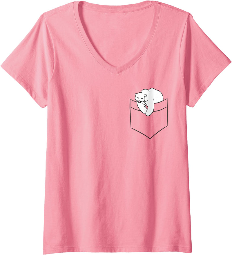 Cute Polar Bear Gifts And Tees Womens Polar Bear in Bag Cute Polar Bear Children Baby Polar Bear V-Neck T-Shirt - Pink