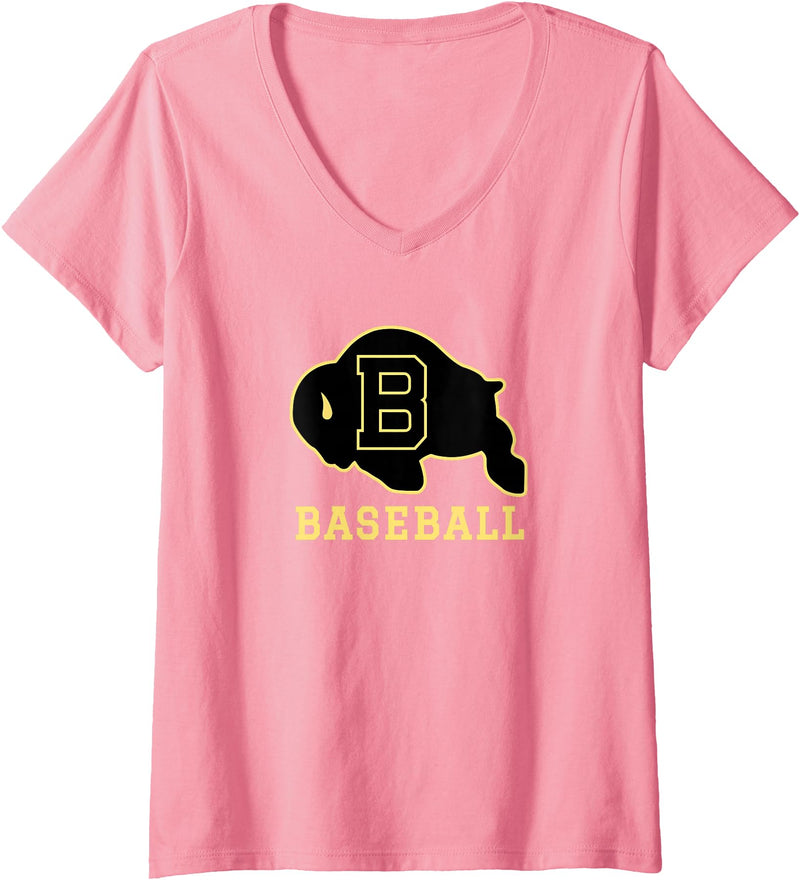 Buffalo High School, Buffalo, WY 82834 Women's Buffalo High School WY Logo Baseball V-Neck T-Shirt - Pink