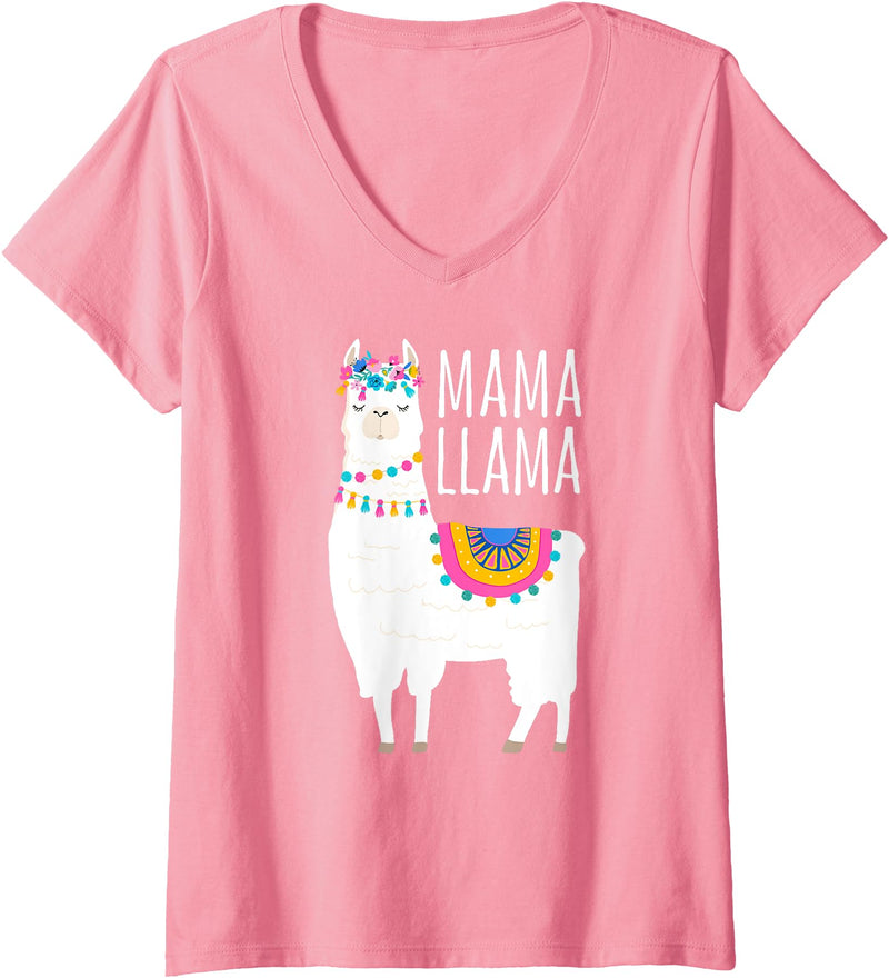 Mama Llama Lover Gifts by Memme Womens Mama Llama Shirt for Women V-Neck T-Shirt - Pink