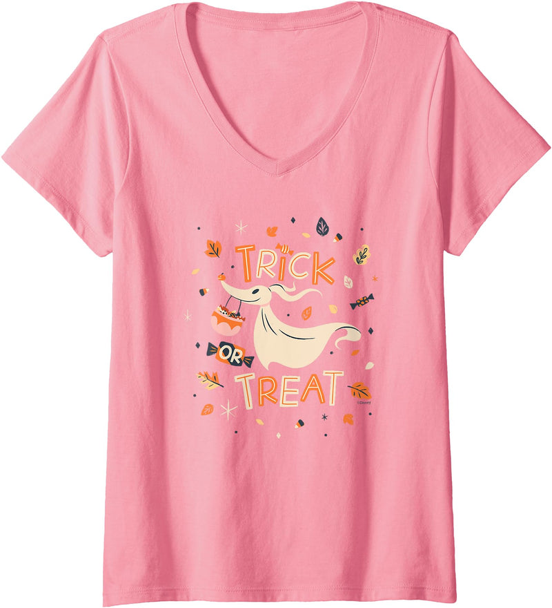 Womens Disney The Nightmare Before Christmas Zero Halloween V-Neck T-Shirt - Pink