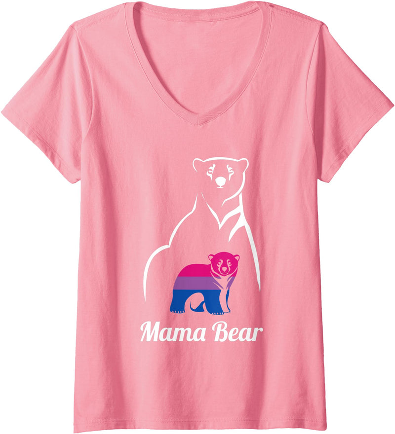 LGBT Bisexual Pride Mama Bear Designs Co. Womens LGBT Bisexual Pride Mama Bear Bi V-Neck T-Shirt - Pink