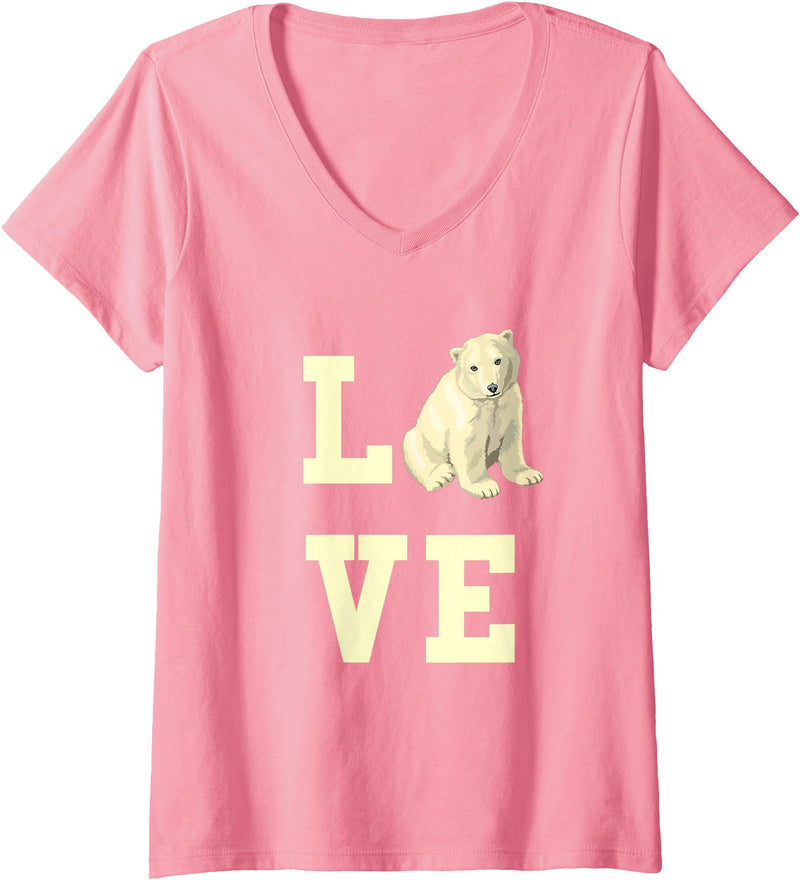 Womens Love with Polar Bear V-Neck T-Shirt - Pink