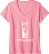 Womens Funny Llama Spit Happens - Llama Drama V-Neck T-Shirt - Pink