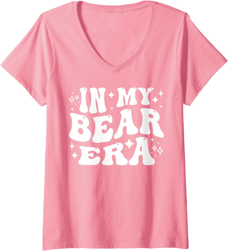 AddictiveDesignsCo Animal Merch Women's In My Bear Era School Mascot Spirit Wildlife Animal Love V-Neck T-Shirt - Pink
