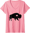 We Love Bison Womens Bison Lover American Buffalo National Park Souvenir Vintage V-Neck T-Shirt - Pink