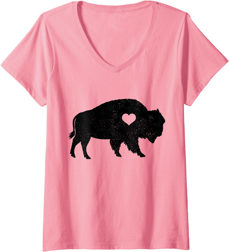 We Love Bison Womens Bison Lover American Buffalo National Park Souvenir Vintage V-Neck T-Shirt - Pink