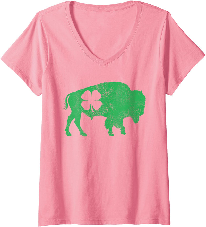 Buffalo - St Patricks Day Funny Women's Buffalo - Shamrock St. Patrick's Day Saint Paddy's V-Neck T-Shirt - Pink