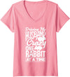 Womens Driving My Husband Crazy One Rabbit at a Time V-Neck T-Shirt in Pink