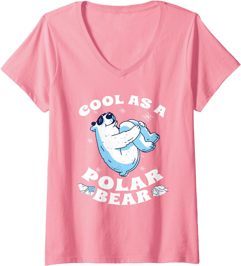 Polar Bear Apparel Women's Cool Polar Bear Funny Arctic Animal Lover V-Neck T-Shirt - Pink