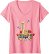 Easter Lama, Llama Lover Womens Lama, Llama With Easter Eggs Basket V-Neck T-Shirt - Pink