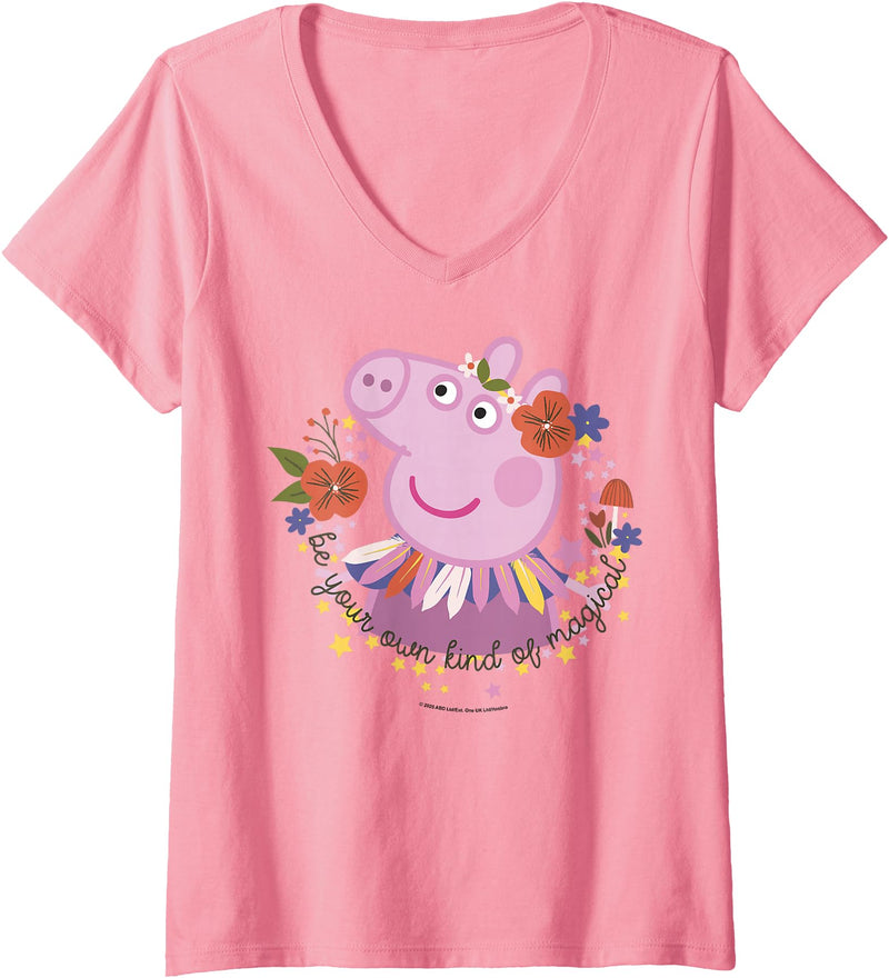 Womens Peppa Pig Magical Portrait V-Neck T-Shirt - Pink