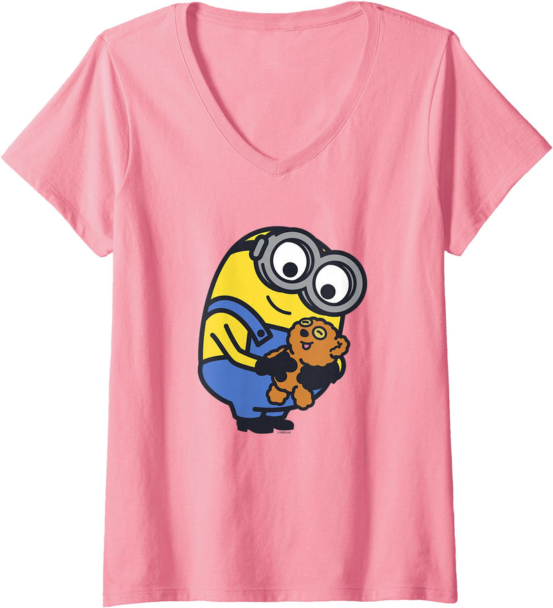 Women's Despicable Me Minions Favorite Teddy Bear Portrait V-Neck T-Shirt - Pink