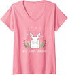 Women's Cute Bunny Grandma Rabbit Grandmother V-Neck T-Shirt in Pink