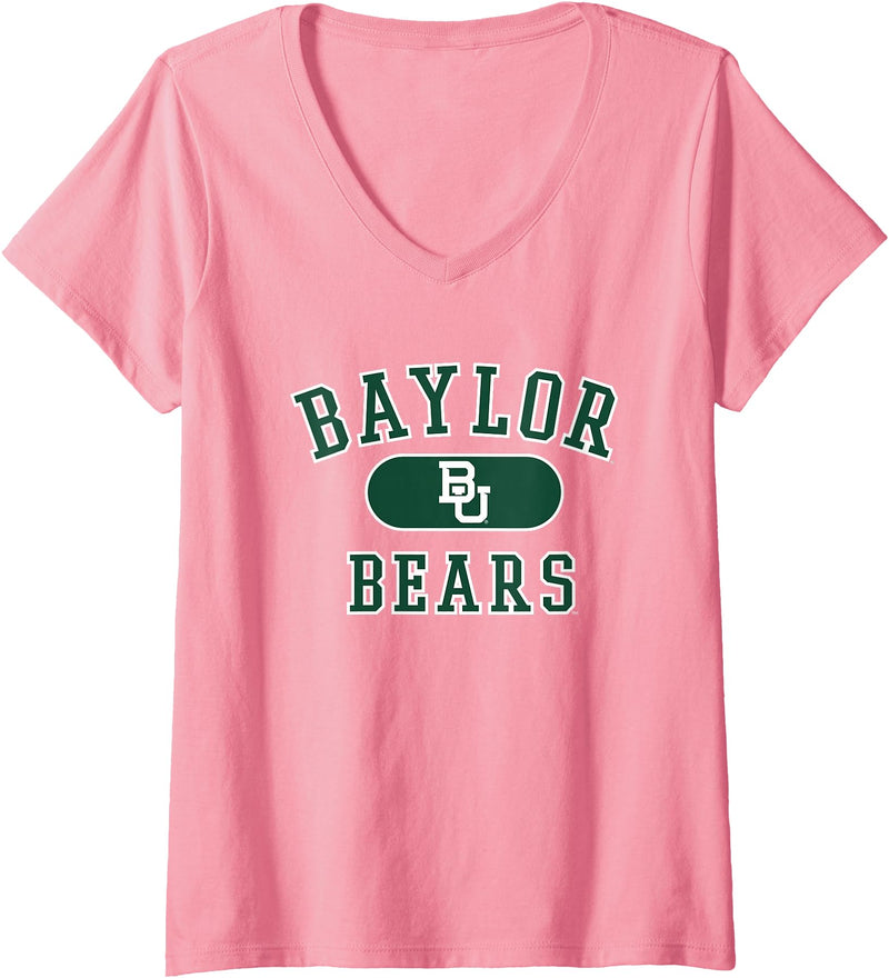 Elite Authentics Womens Baylor Bears Varsity Pink Officially Licensed V-Neck T-Shirt - As Pictured