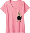 Funny Llama in Pocket Women's Llama Lover Cute Pocket V-Neck T-Shirt - Pink