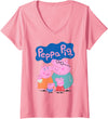 Womens Peppa Pig 20th Anniversary Whole Family Portrait V-Neck T-Shirt - Pink