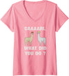 GenX Gear Women's Funny Llamas Carl What did You Do? CAAAARL with Hats Meme V-Neck T-Shirt - Pink