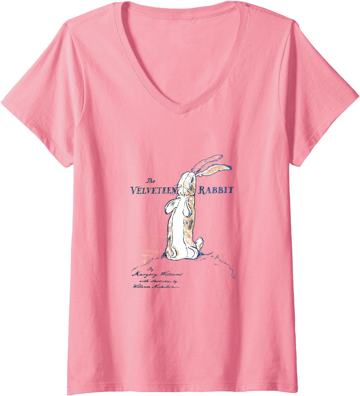 Womens Stuffed Rabbit the Velveteen Rabbit, Margery V-Neck T-Shirt in Pink
