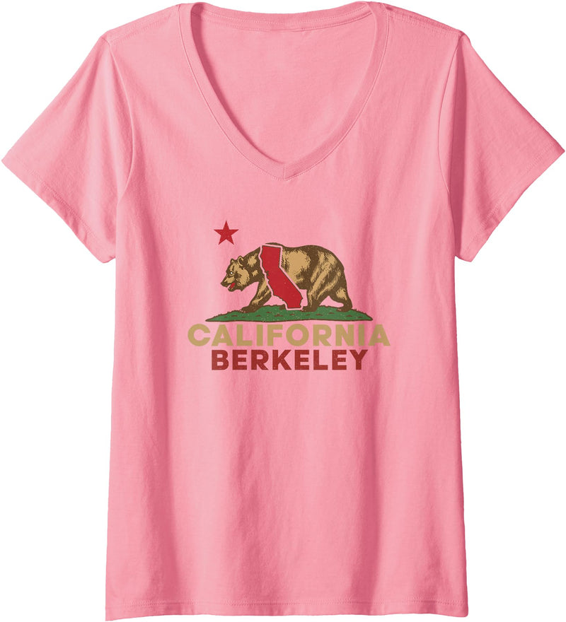 California Bear Vintage Berkeley West Coast Women's Berkeley California Vintage Bear Retro State Pride V-Neck T-Shirt - Pink