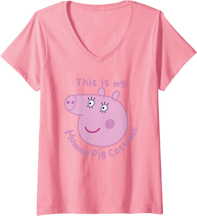 Womens Peppa Pig Halloween This is My Mummy Pig Costume V-Neck T-Shirt Small