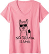 Funny Alpaca, No Drama Llama Womens Funny Llama, No Drama Llama V-Neck T-Shirt - Pink