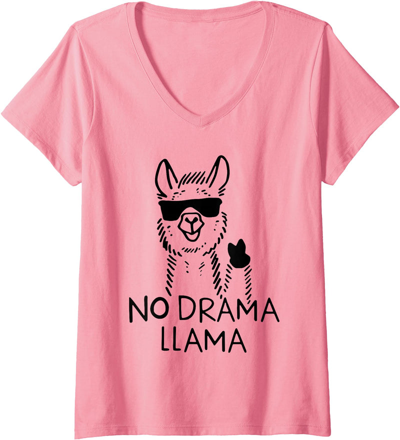 Funny Alpaca, No Drama Llama Womens Funny Llama, No Drama Llama V-Neck T-Shirt - Pink