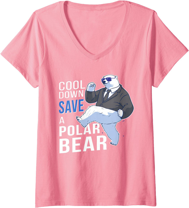 Polar Bear Apparel Women's Save The Polar Bear Cool Arctic Lover V-Neck T-Shirt - Pink