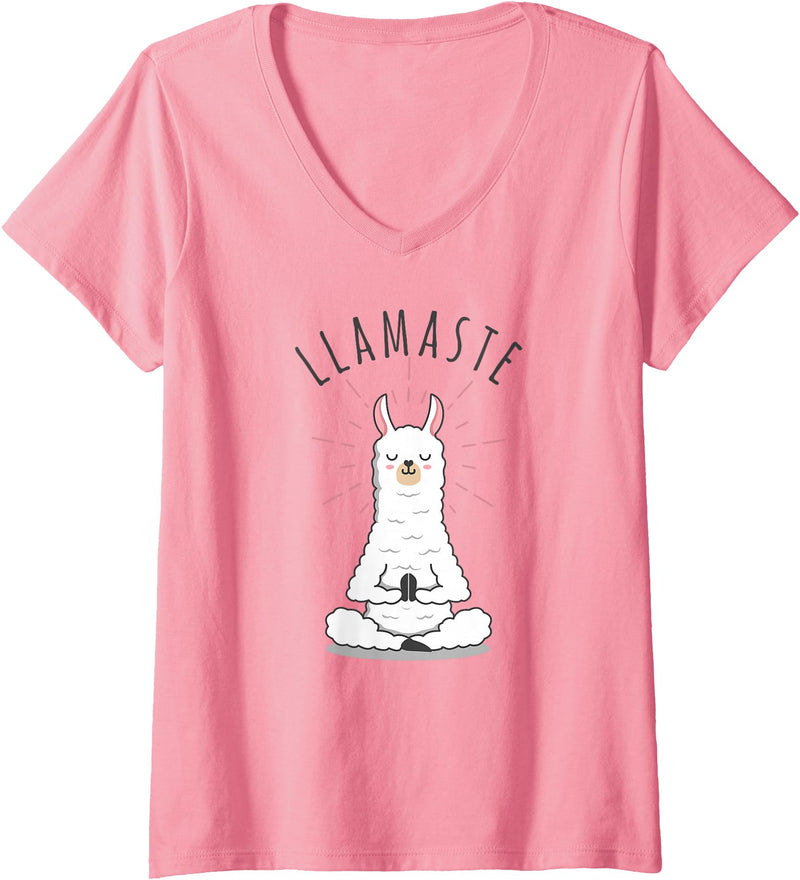 Gym is Bae Womens Llamaste Llama Yoga Yogi Cute Love V-Neck T-Shirt - Pink
