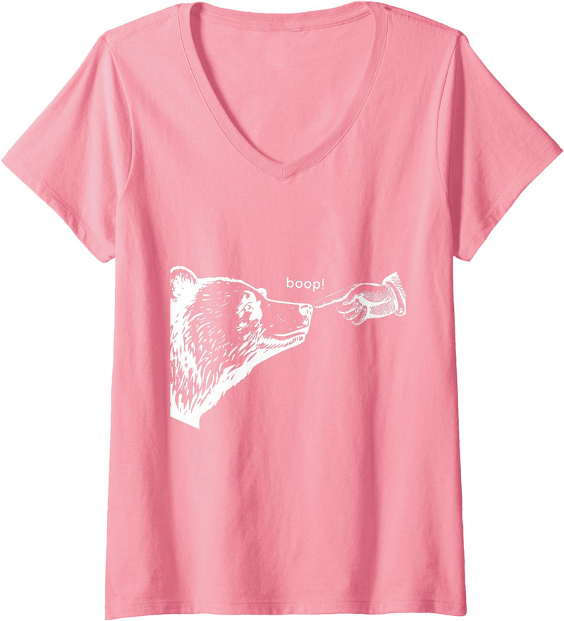Boop Bear FUNNY Womens Boop the Bear V-Neck T-Shirt - Pink