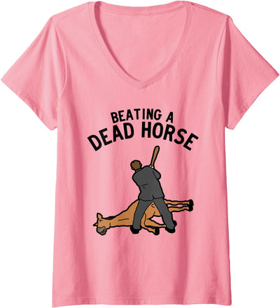 Dank and Funny Meme Beat a Dead Horse Womens Beating a Dead Horse Meme Funny V-Neck T-Shirt
