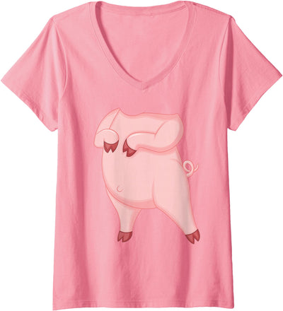 Women's Pig Adult Kids Men Women Pig Costume V-Neck T-Shirt