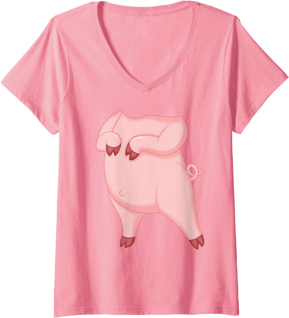 Pig Costume Shirts Women's Pig Shirt Adult Kids Men Women Pig Costume V-Neck T-Shirt - As Pictured