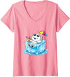Cool Polar Bear Summer Ice Cube Relax Women's Chill Polar Bear On Ice Cube Summer Vacation V-Neck T-Shirt - Pink