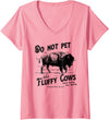 Womens Do Not Pet The Fluffy Cows American Bison Vintage V-Neck T-Shirt - Pink