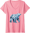 Arctic Polar Bear Mountain Waterfall Nature Women's Arctic Polar Bear Forest Waterfall Landscape V-Neck T-Shirt - Pink