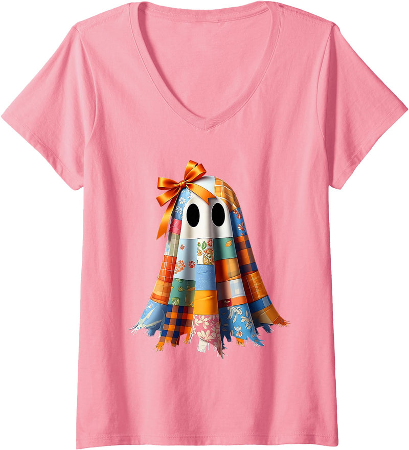 Patchwork Quilt Ghost Halloween Quilter Autumn Tee Women's Patchwork Ghost Quilt Halloween Quilter Fall Autumn Bow Cute