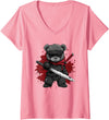 dark teddy bear love Womens Ninja Teddy Bear V-Neck T-Shirt - Pink