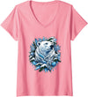 Arctic Polar Bear Winter Snowflakes Women's Christmas Polar Bear Wreath Ice Crystals V-Neck T-Shirt - Pink