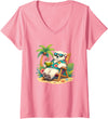 Tropical Polar Bear Summer Beach Vibes Women's Relaxed Polar Bear Hawaiian Shirt Summer Beach V-Neck T-Shirt - Pink