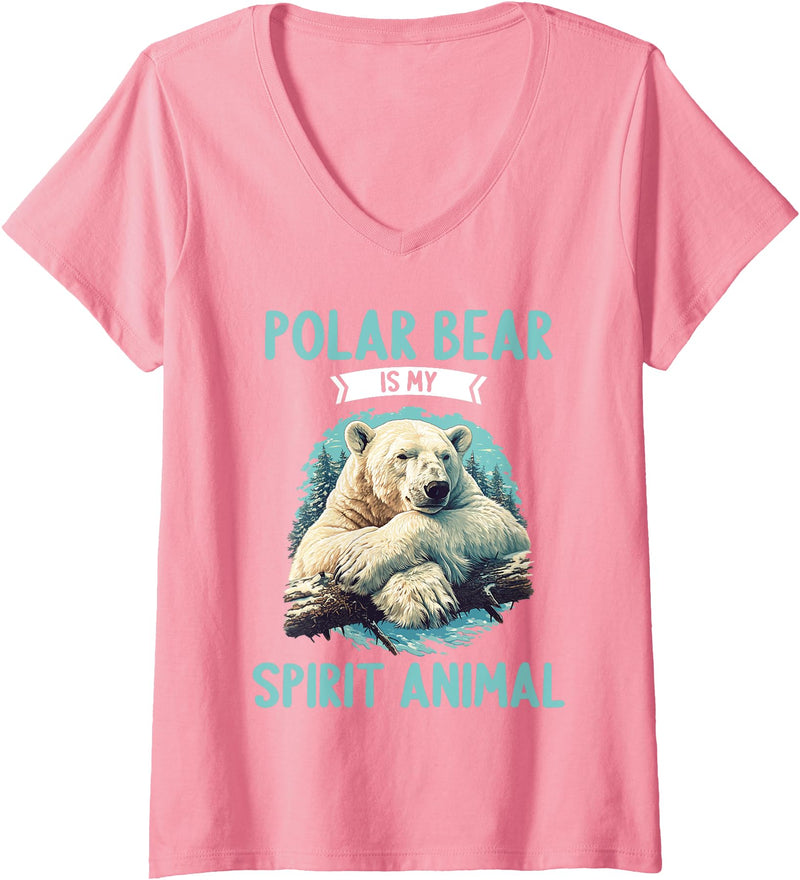 Polar Bears Polar Bear Lovers Shop Womens Polar Bears Polar Bear is my spirit animal V-Neck T-Shirt - Pink