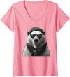 Polar Bear Enthusiast Women's Polar Bear in Sunglasses Monochrome Illustration V-Neck T-Shirt - Pink