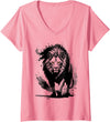 MyAnimal - Your Favourite Animal Wear Women's Stylish and Fashionable Lion Artistic Design V-Neck T-Shirt - Pink