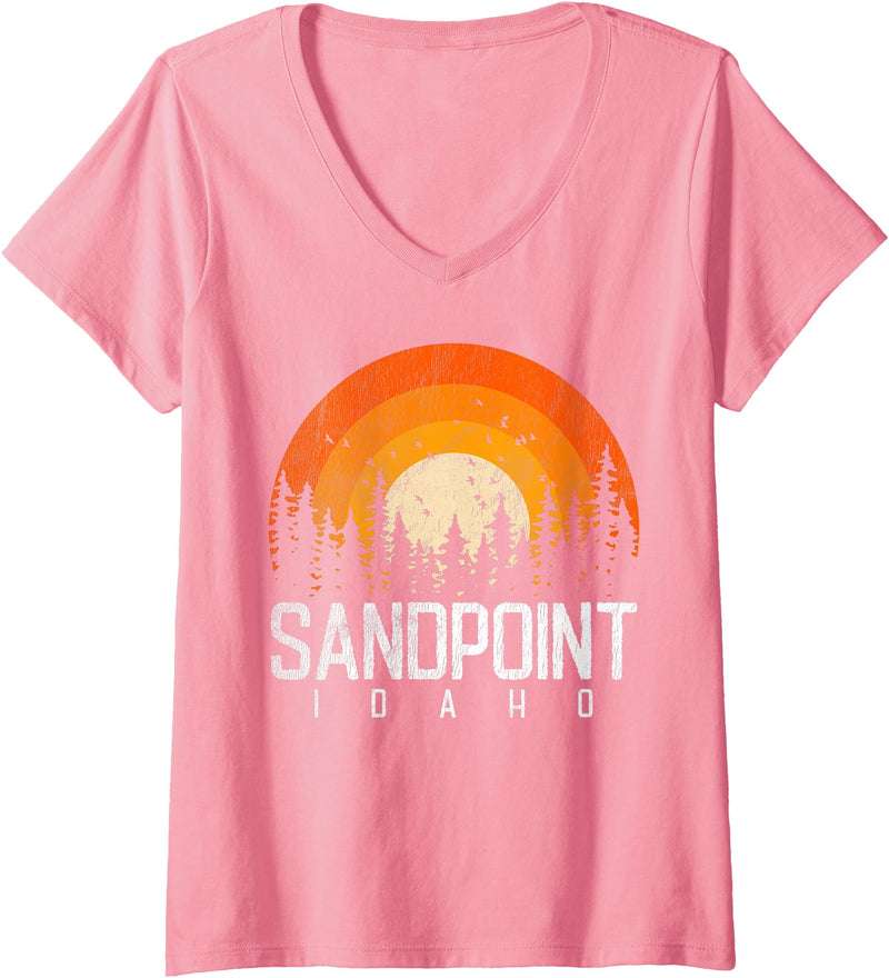 Womens Sandpoint Idaho ID Shirt Retro Vintage 70s 80s 90s Gift V-Neck T-Shirt - Pink