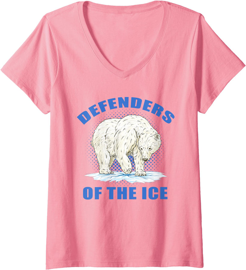 Polar Bear Apparel Women's Defenders of The Ice Polar Bear Lover V-Neck T-Shirt - Pink