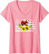 Proud Hereford Cow Boy Hereford Cow Girl Womens Hereford Cow US Flag Hereford Cow Lover Hereford Cattle V-Neck T-Shirt - Pink