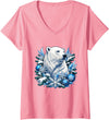 Arctic Polar Bear Snowflake Winter Christmas Women's Christmas Polar Bear Snowflakes Winter Ornaments V-Neck T-Shirt - Pink