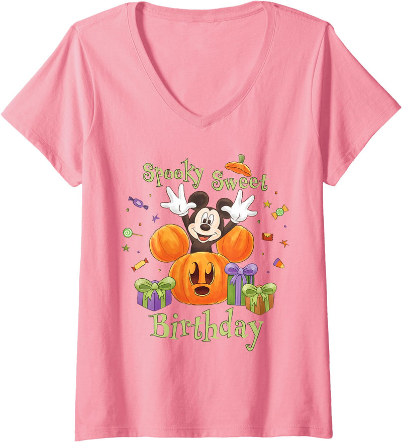 Women's Disney Mickey Mouse Halloween Spooky Sweet Birthday Party V-Neck T-Shirt - Pink