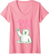 Cute Kawaii Classic Goodbye Childrens Rhyming Game Women's Take Care Polar Bear Happy Funny Last Day of School Summer V-Neck T-Shirt - Pink