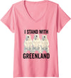 I stand with Greenland Merch Apparel Women's I Stand with Greenland Protest Polar Bear Greenland Denmark V-Neck T-Shirt - Pink