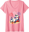 Polar Bear Patriotic Happy Beach Paws Co Women's 4th of July Polar Bear Happy Beach Patriotic Animal Lovers V-Neck T-Shirt - Pink